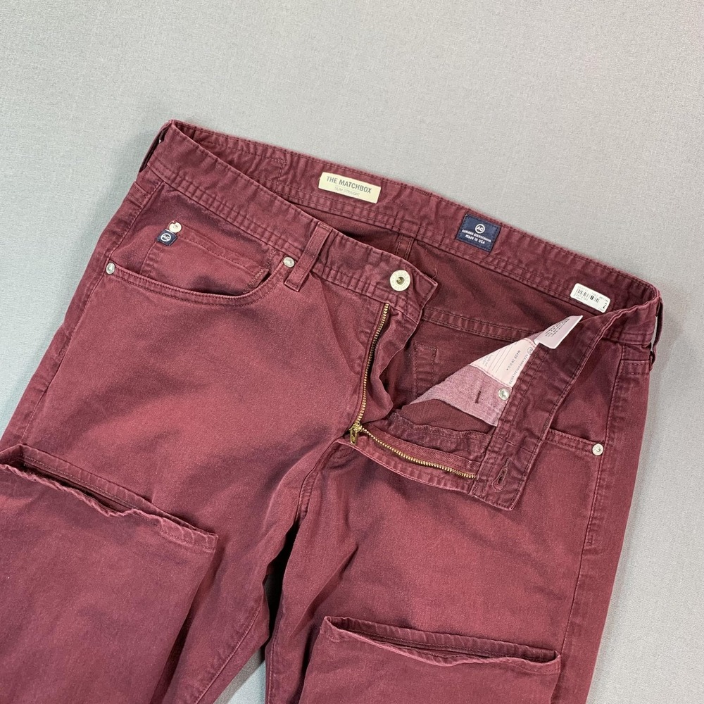 AG The Matchbox Slim Straight Jeans Mens 33 Dark Red Stretch Denim USA (34x36)